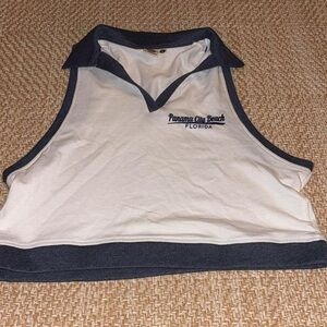 White and navy panama city beach florida cropped polo tank